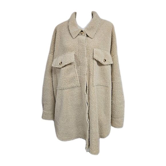 Good American Contour Faux Shearling Sherpa Jacket Cream Women’s Sz 7/8 4XL-5XL - Picture 1 of 12